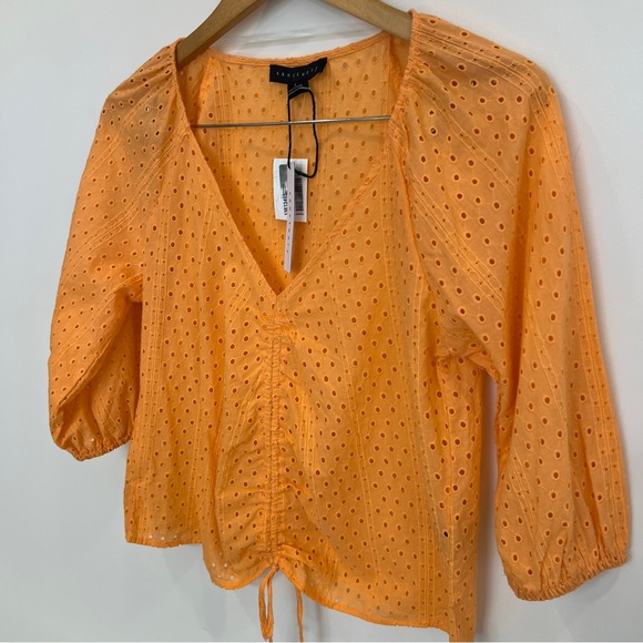 ❤️💙💛 Sanctuary Melon V Neck Eyelet Ruched Top Blouse Shirt NWT - Picture 5 of 8